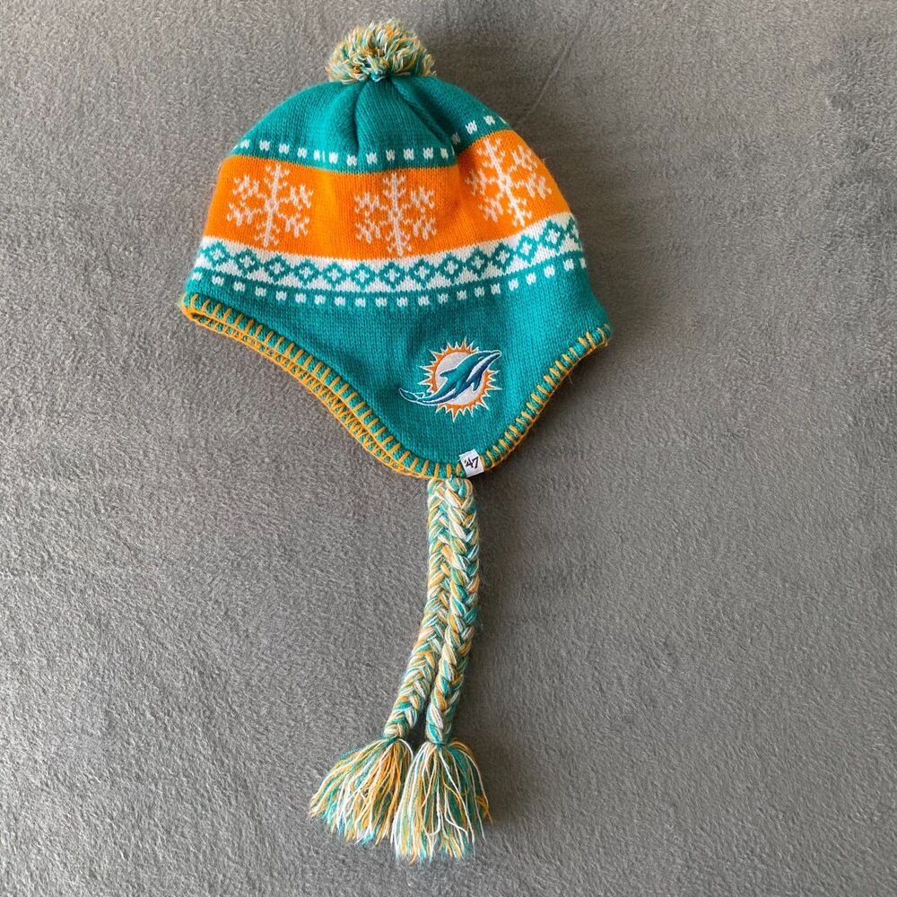 47 Brand NFL Miami Dolphins Jacquard Tassel Knit Hat With Pom